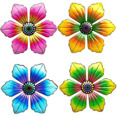 Lot de 4 décorations murales en métal 3D en forme de fleurs, décoration murale, sculptures murales suspendues, ornement mural en métal pour salon, chambre à coucher, jardin (1/5)