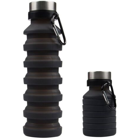 Bouteille d'eau pliable en silicone réutilisable pour voyage, gym, camping, randonnée, portable, anti-fuite, noire (1/4)
