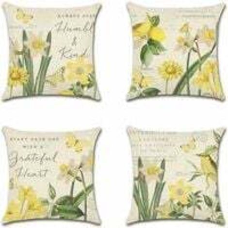 Extérieur Housse De Coussin, Lot De 4 Imperméable Jonquille Motif Canapé Taie D'oreiller Pour Patio Jardin Salon Chambre Décoration, 45x45cm (1/5)