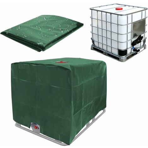 Bâche de réservoir d'eau, Bâche Couverture Réservoir IBC pour Cuve 1000L, Capôt de Protection Container Citerne Eau, Anti-poussière Anti-UV Anti-Pluie, 120x100x116cm (vert), (1/5)
