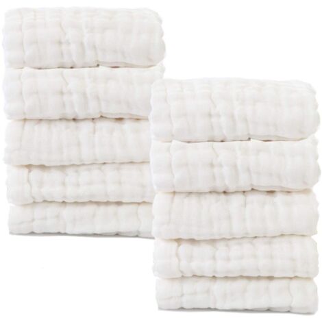 Lingettes à lessive blanches pour bébé Lingettes pour bébé en coton biologique naturel 10pcs 10 x 10 pouces-Fei Yu (1/5)