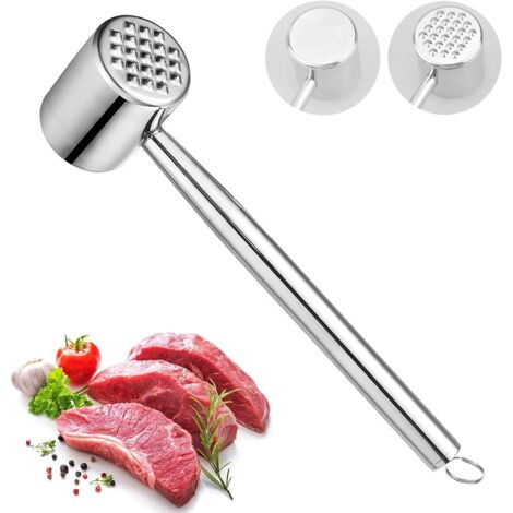Marteau à viande Marteau à viande double face Marteau à viande en acier inoxydable Marteau à steak en métal Marteau en acier inoxydable pour frapper la viande Outil d'attendrisseur de viande double fa (1/5)