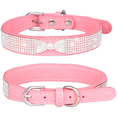 Collier pour chien en strass, mignon, éblouissant, doux, brillant, en daim, pour chien et chat, avec strass, taille S (1/4)