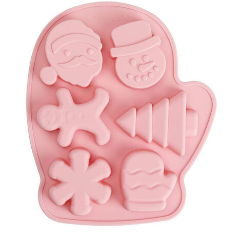 Moule en silicone de Noël avec 6 formes, modèle de gant de Noël, moules à savon de grande taille, moules à bombes au chocolat, moule de cuisson de Noël pour le bricolage fait maison (rose)