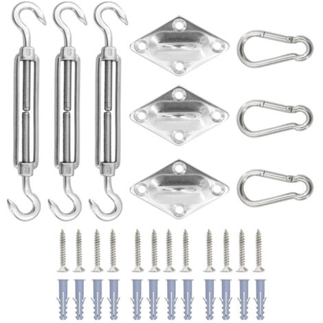 33 pièces accessoires de voile d'ombrage en acier inoxydable, kit d'auvent extérieur pour terrasse de jardin, vis à crochet à ressort,5mm (1/5)