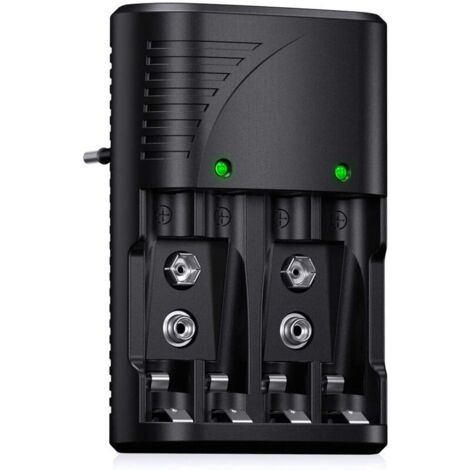 Universel Chargeur de Piles AA/AAA/9V, Rapide Chargeur 6802 pour AA/AAA NI-MH ou 9V Piles Rechargeables avec Indicateur LED, 100-240V Tension Mondiale, Ensoleillé (1/5)