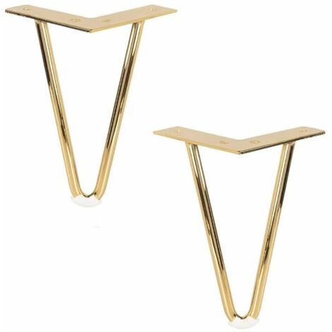 10CM Pieds De Meubles en Métal, Lot de 4 Pieds De Table en Épingle à Cheveux en Fer avec Vis,Remplacement Pieds De Lit Métallique pour Canapé Chaise Cabinet Fauteuil Armoire Meuble TV,Doré,Fonepro, Fe (1/5)