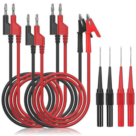 Câbles de Test de Multimètre avec Sondes de Multimètre Pince Crocodile Fiche Banane 4mm pour Multimetre Professionnel Testeur Electrique Noir Rouge 8 Pièces (1/5)