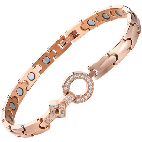 Bracelet de thérapie magnétique puissant en acier inoxydable serti de diamants, or rose (1/4)