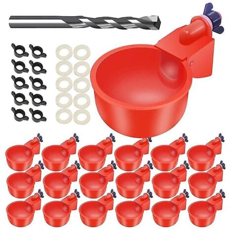 Lot de 16 gobelets d'abreuvement automatiques pour poulets avec foret (1/3)