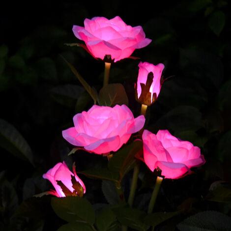 Lampes solaires à LED en forme de roses artificielles pour extérieur, décoration de jardin, cour, patio, tombe, cimetière, balcon, décoration de Noël – Rose (1/5)