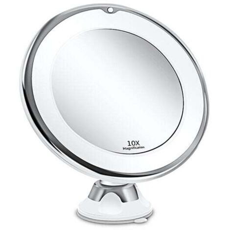 Miroir Grossissant 10x Lumineux LED avec Forte Ventouse, Batterie - Miroir Maquillage avec Lumière Naturelle Dimmable pour Les Salles de Bain(Blanc) (1/5)