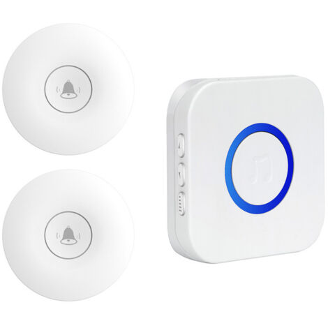 Nouvelle sonnette sans fil pour la maison auto-génératrice étanche appelant longue distance sans batterie pour les personnes âgées à travers le mur, (blanc, émetteur 2 + récepteur 1) (1/5)
