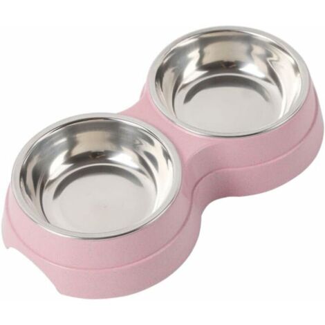 Gamelle pour chien mignonne fournitures pour animaux de compagnie bol d'alimentation rond antidérapant en acier inoxydable pas facile à renverser deux bols (Couleur : Rose) (1/4)