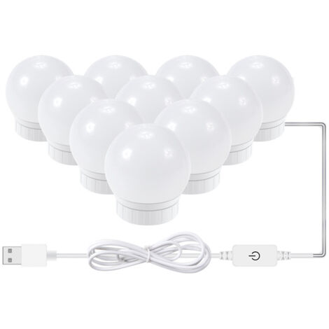 Kit D'Eclairage Miroir Led Pour Coiffeuse, Avec 10 Ampoules Reglables, 10 Luminosite Et 3 Modes D'Eclairage, Type Usb, Blanc - Blanc (1/5)