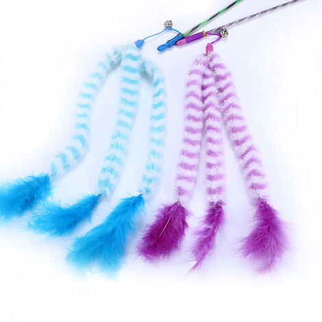 Jouet baguette d'activité pour chat chaton duveteux à 3 queues avec plumes, différentes couleurs (1/4)