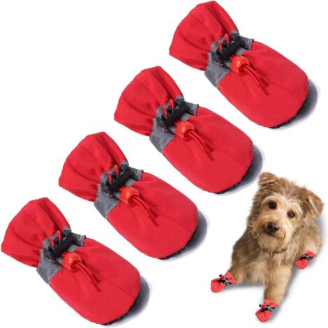 Lot de 4 protège-pattes pour chien, bottes pour animaux de compagnie (rouge taille 3) (1/3)