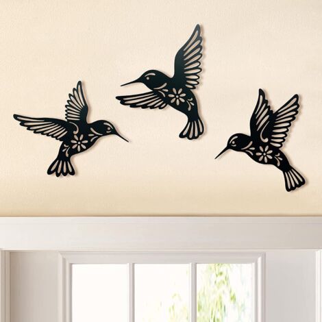 Décoration Murale En Métal - 6 Oiseaux Noirs - Art Mural Pour Salon