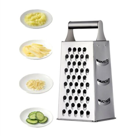 Râpe 4 côtés en Acier Inoxydable - Râpe de Cuisine pour râper grossièrement et Fine, pour Fruits, légumes, Carottes, Fromage, Passe au Lave-Vaissellee (argent) (1/5)
