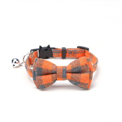 Collier pour chat à carreaux avec boucle de sécurité et nœud papillon et cloche amovibles (1/4)