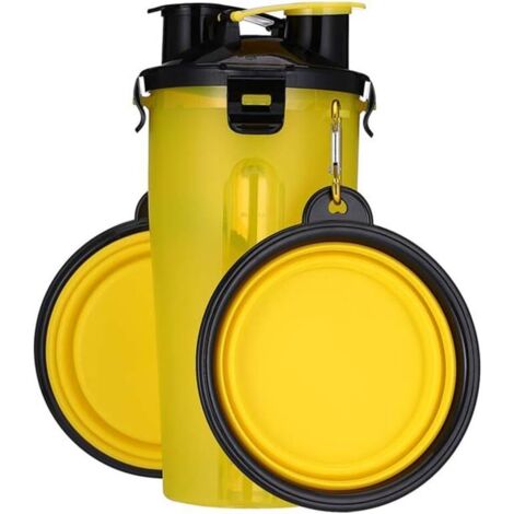 Bouteille d'eau portable 2 en 1 pour animaux de compagnie avec 2 bols pliables (1/4)