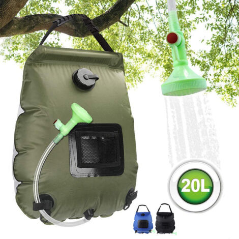 Sac de douche solaire thermique de camping de 20 L avec tuyau amovible pour randonnée en plein air (1/3)