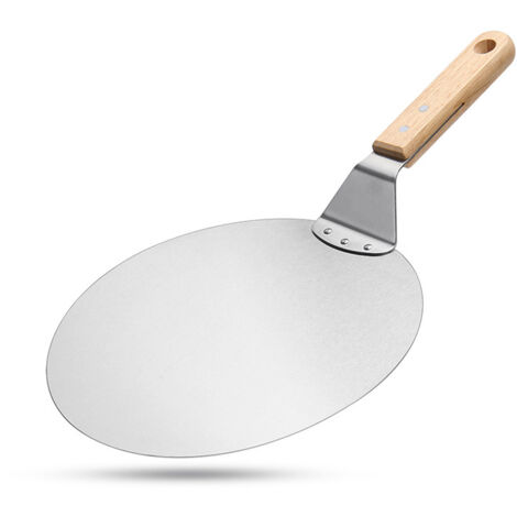 Spatule à pizza en acier inoxydable de 10 pouces, outil de cuisson, manche en bois, grande spatule ronde, transfert de gâteau multifonctionnel (1/5)