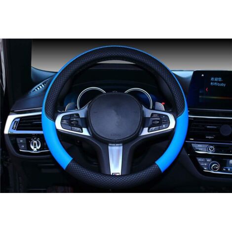 Housse de volant de voiture universelle antidérapante en cuir robuste 38 cm/15'' (noir-bleu) (1/5)