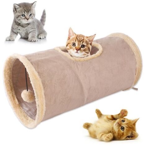 Tunnel pliable pour chat, tunnel de jeu pour chat, tunnel en daim durable pour animaux de compagnie avec balle (1/3)