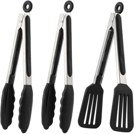 Ensemble de pinces à barbecue en acier inoxydable 22 cm Pinces de cuisine en siliCône avec clip de sécurité Pinces à saucisses Pinces de service Pinces polyvalentes Couverts de barbecue Antidérapant R (1/5)
