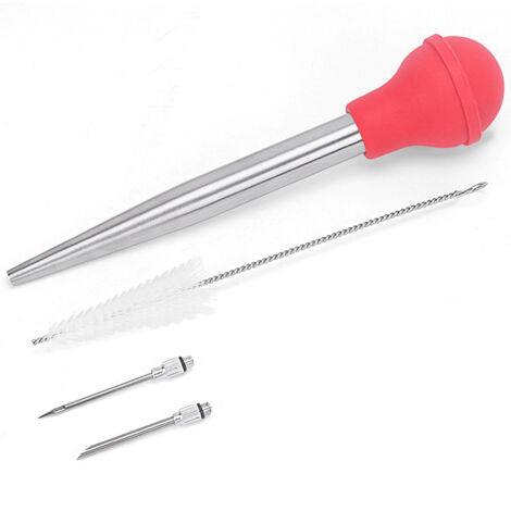 Pompe à dinde en Silicone, Double aiguille en acier inoxydable 304, avec ensemble de balayage de nettoyage, seringue d'assaisonnement, aiguille à dinde (1/5)
