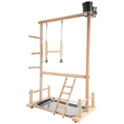 Aire de jeux pour perroquets, perchoir en bois naturel pour perroquets, support de jeu, échelles pour perruches avec mangeoires et