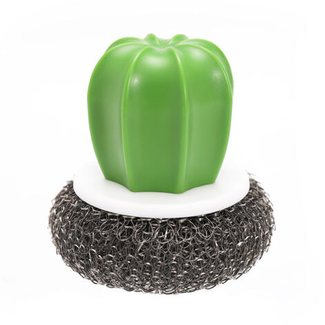 2 morceaux de brosse de pot de vaisselle de cactus, boule d'acier de décontamination pot domestique brossage cuisine brosse de pot de vaisselle en acier inoxydable (1/5)
