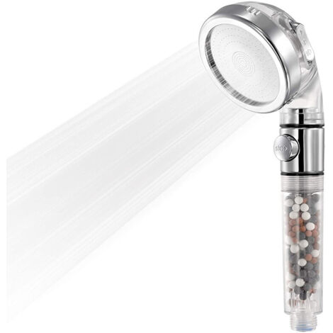 Douchette anticalcaire avec bouton marche/arrêt pause, 3 modes, douchette haute pression avec pierre minérale, pomme de douche filtrante 3 positions amovible et lavable (1/5)