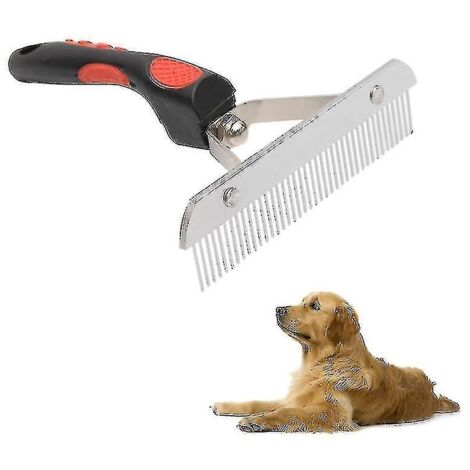 Peignes à poils de gros chien en acier inoxydable, peigne de toilettage pour animaux de compagnie, poignée en caoutchouc, outil de brosse de coiffure- (1/3)