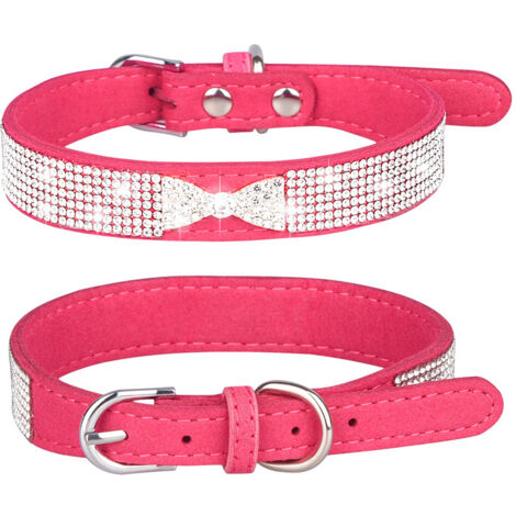 Collier pour chien en strass, mignon, éblouissant, doux, brillant, en daim, pour chien et chat, avec strass, taille S (1/4)