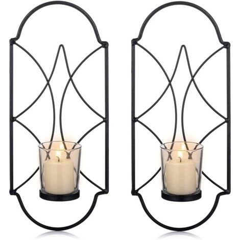 Lot de 2 Bougeoirs Photophore Porte Bougie Mural Murale Muraux en Métal, Bougeoir pour Mur Chambre Salle de Bains Salon Decoration, Noir-Fei Yu (1/5)