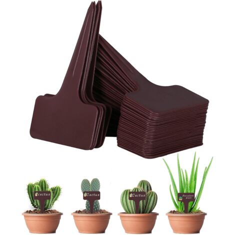 Lot de 100 mini panneaux de plantes, piquets de plantes en plastique en forme de T, panneaux de plantes marron pour l'étiquetage, étiquettes de plantes de jardin réutilisables et résistantes aux intem (1/5)