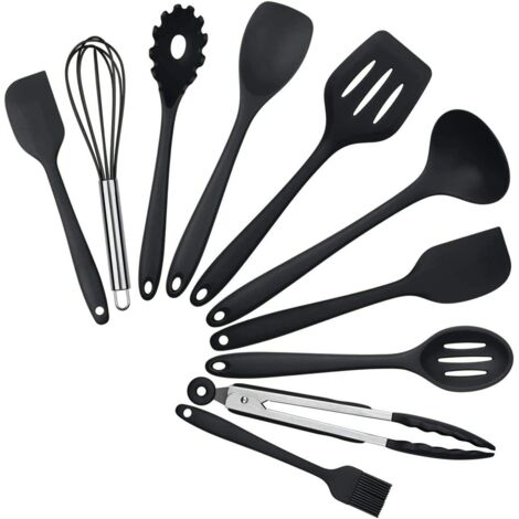 Set d'ustensiles de cuisine en siliCône 10 pièces set de cuisson résistance à la chaleur jusqu'à 230°C (noir)-Fei Yu (1/5)