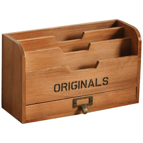 Support de rangement de bureau d'épicerie en bois massif avec un tiroir et trois compartiments (1/5)