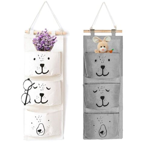 Sac suspendu mural 2 pièces, organisateur suspendu avec 3 poches, sac suspendu pliable pour salle de bain (gris blanc)-Fei Yu (1/5)
