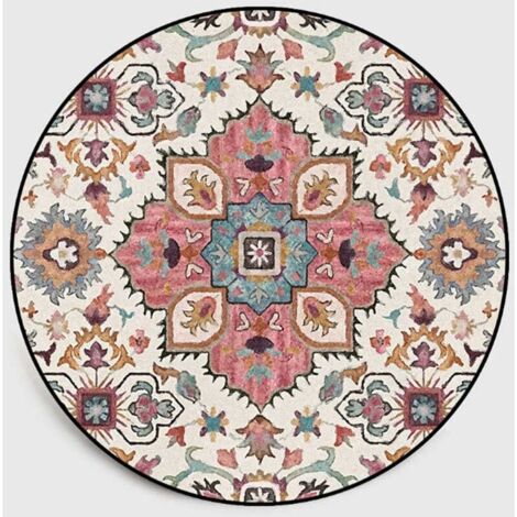 Tapis Rond 100cm Motif de Fleurs Colorées Tapis Bohème Décoratif Salon Chambre Mandala Imprimé Tapis Rond Vintage Boho Intérieur et Extérieur (1/5)