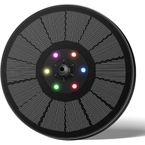 Fontaine solaire avec LED, pompe de bassin solaire de 3 W, batterie intégrée de 900 mAh, pompe à eau, pompe de fontaine flottante solaire avec 7 styles de fontaine pour jardin, bain d'oiseau, bac à po (1/5)