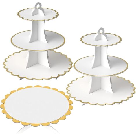 Lot de 3 présentoirs à gâteau en carton noir Présentoir à gâteau à 3 niveaux Support de service à 1 niveau réutilisable (blanc)-Fei Yu (1/5)