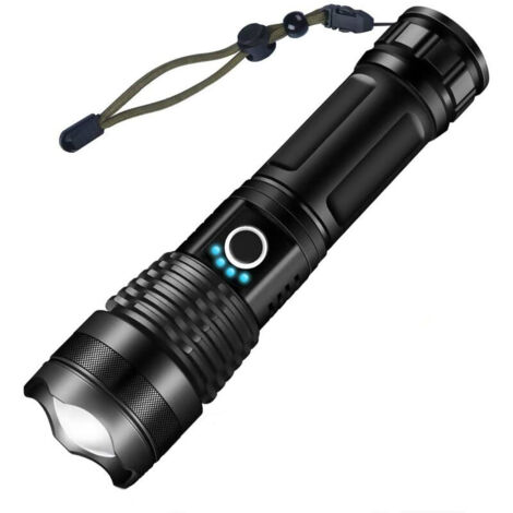 Torche Lampe de Poche, LED USB Rechargeable Ultra Puissante 3000 Lumens CREE XHP50 Lampe Torche, 5 Modes IP65 Étanche Militaire Zoomable pour Camping (18650 Pile Rechargeable Incluse) (1/5)