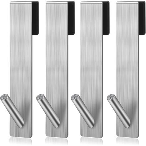 Lot de 4 crochets de porte en acier inoxydable crochets de douche sans perçage porte-serviettes porte manteau crochet salle de bain (argent) (1/5)