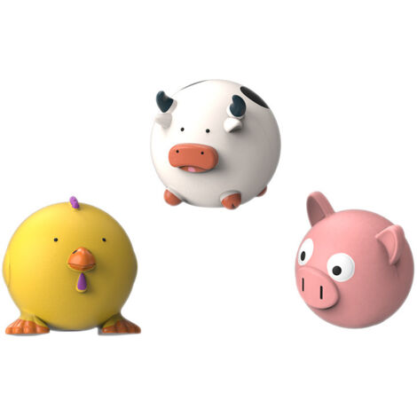 Lot de 3 jouets à mâcher en latex pour chien, jouets interactifs pour chien, jouets pour animaux de compagnie en forme de cochon, jouets amusants en forme de vache et de poussin pour chiots (1/4)