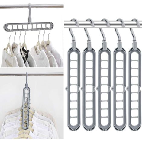Organisateur de Cintres,Cintres en Plastique de Qualité Supérieure Multifonctions,Ouverture en Forme de S, Crochet Pivotant à 360 °, Organisateur de Placard Garde-Robe Magique (Gray Paquet de 10)-Fei (1/4)