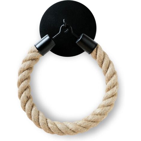 Porte-papier toilette, porte-serviette, noir mat, montage par vis – Porte-papier toilette vintage, fibre naturelle non colorée, support pour papier WC, décoration pour salle de bain (1/5)