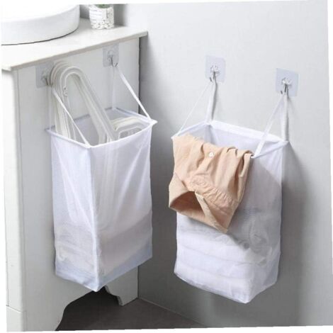 Panier à Linge Hamper Punch Gratuit Accueil Tenture Stockage Laver Le Linge Pliable adhésif Crochet Organisateur Mesh-Fei Yu (1/5)